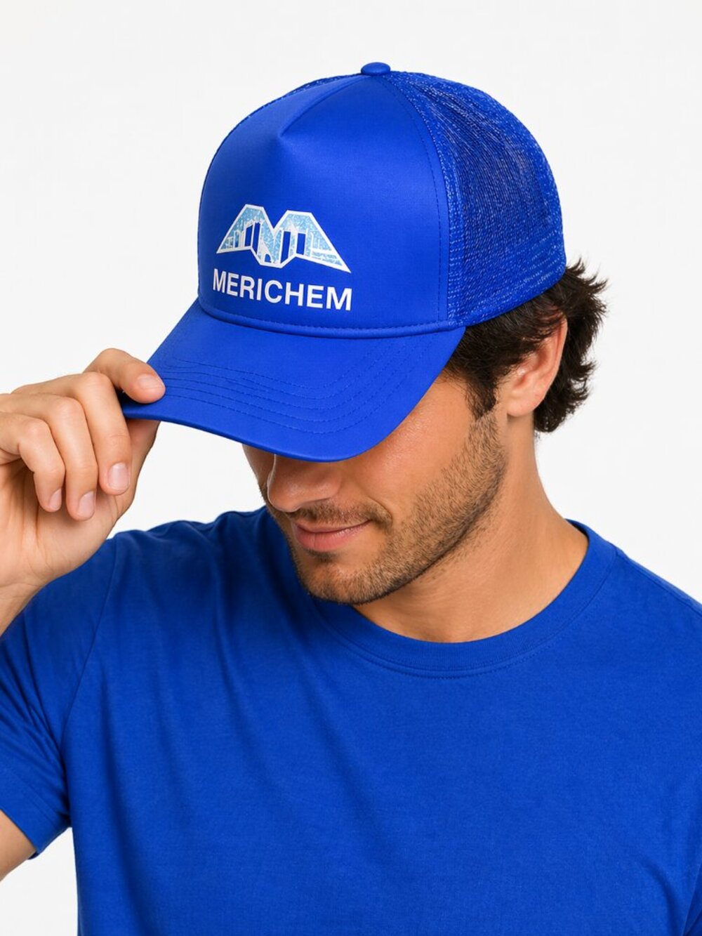Cap America Merichem Trucker Hat Blue Mesh Snapback Logo Cap Men's Adjustable